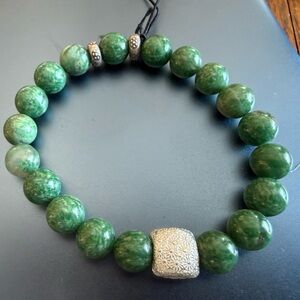 Elegant Green Stone Bracelet with Silver Detailing